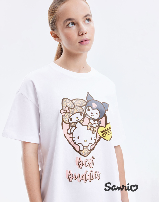 Белая футболка оверсайз с принтом Hello Kitty и друзья Глория Джинс