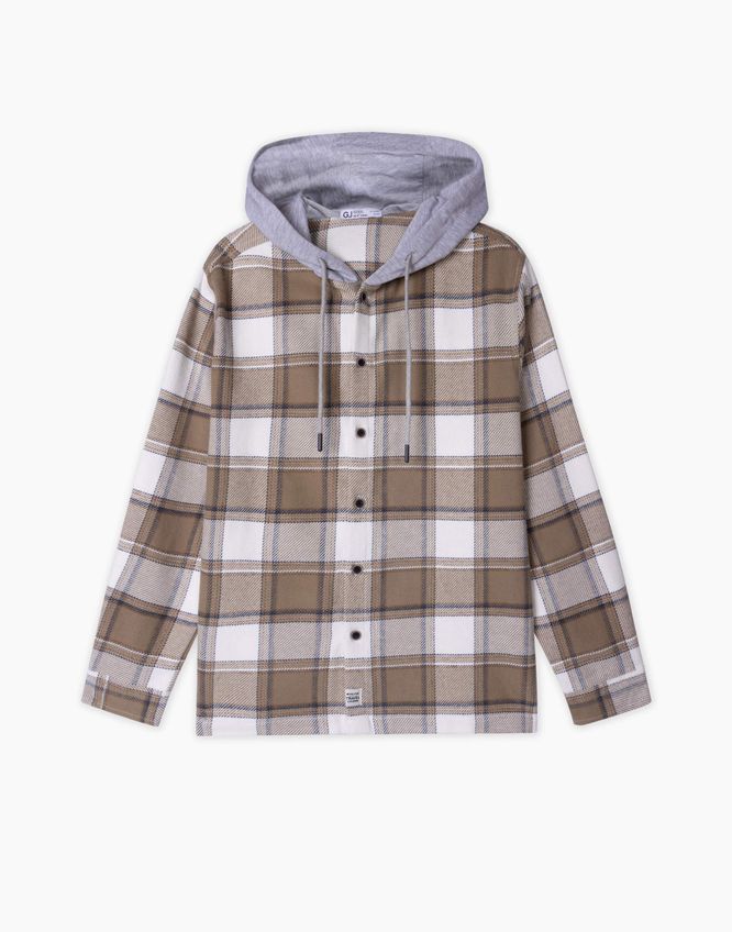 Бежевая фланелевая рубашка oversize в клетку Gloria Jeans