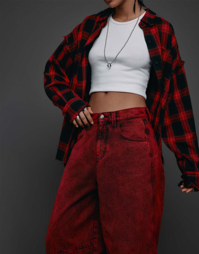 Красные джинсы Baggy с эффектом варки Gloria Jeans