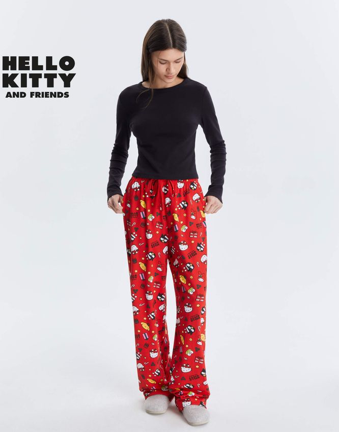 Красные пижамные брюки oversize с принтом Hello Kitty Gloria Jeans