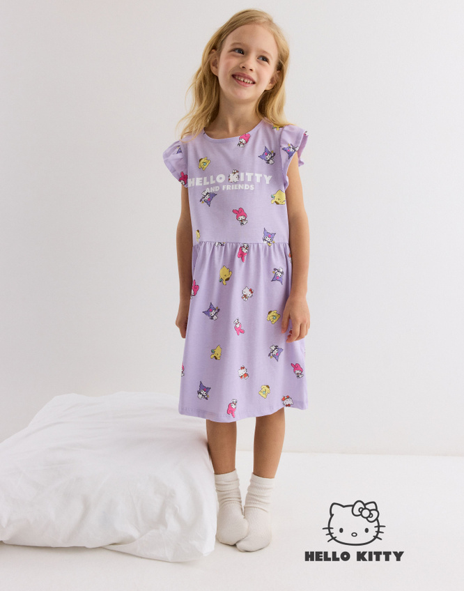 Сиреневая ночная сорочка с принтом Hello Kitty для девочки Глория Джинс